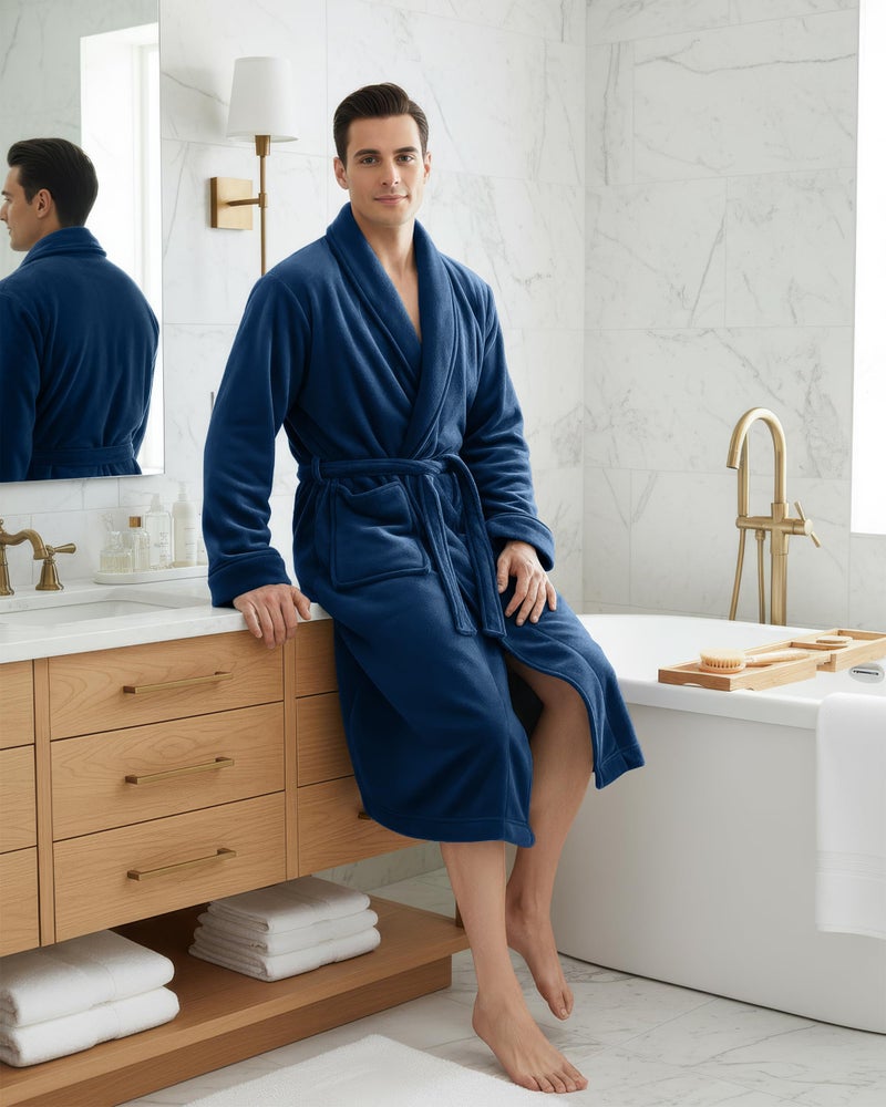 NY Threads روب رجال NY Threads، روب استحمام فخم من الفليس، روب سبا للرجال، كبير-كبير جداً، أزرق غامق - Image 4